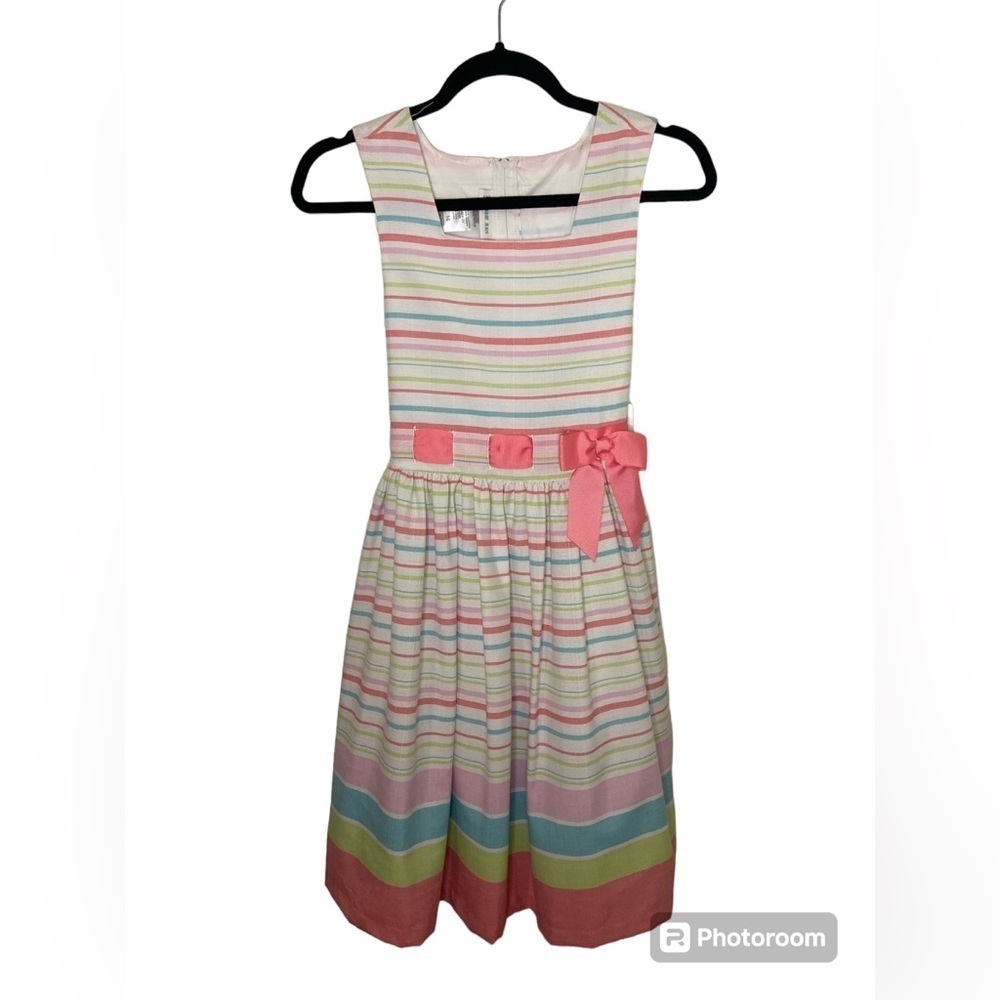 Bonnie Jean Striped Bow Detail Casual Dress Size 16